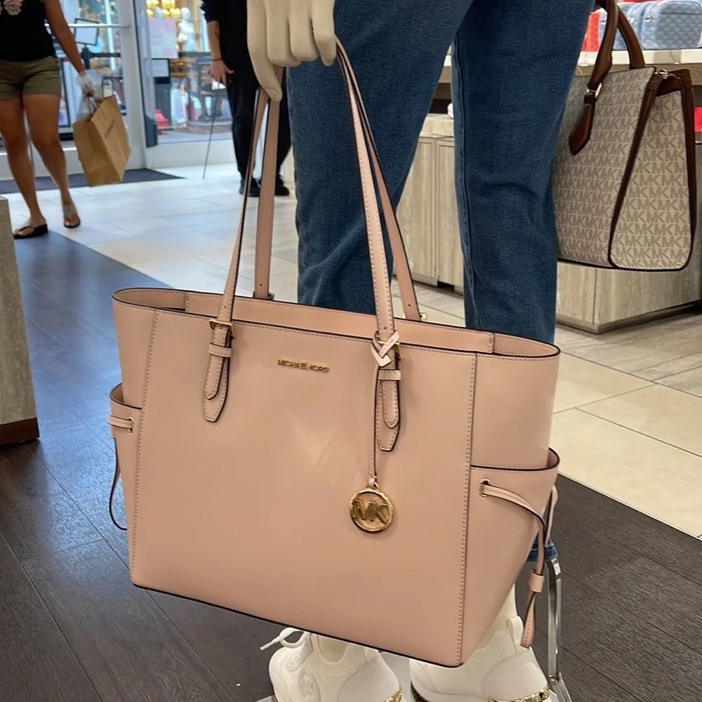 Michael Kors Gilly Large Drawstring Travel Leather Top Zip Tote  Powder Blash